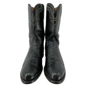 Lucchese 2000 Men Black Leather Western Cowboy Boots Roper T0010 - Sz 10 D